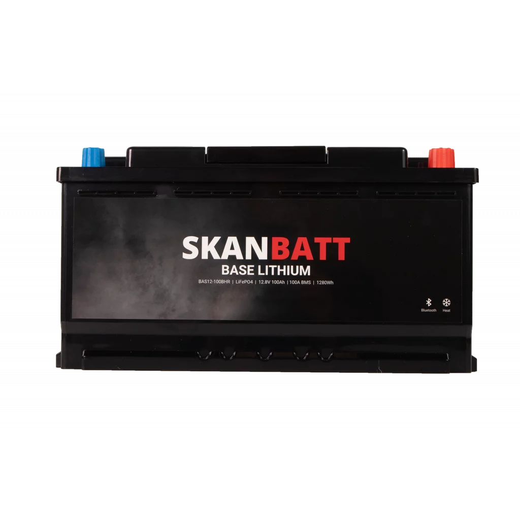SKANBATT Base Lithium - 12V 100Ah 100A BMS - 355x175x190mm - Bluetooth - Heat - 3 Års garanti - Bobil