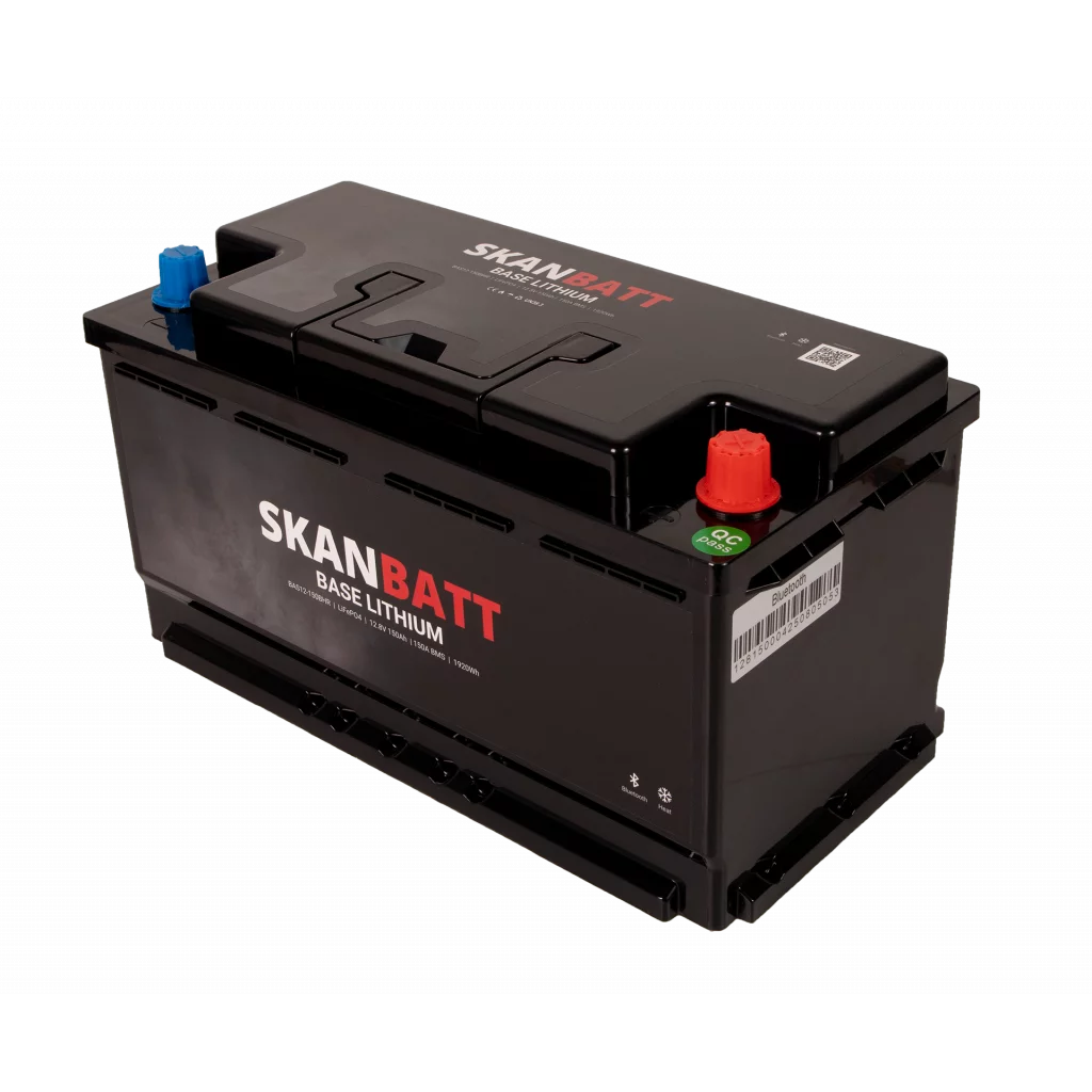 SKANBATT Base Lithium - 12V 150Ah 150A BMS - 355x175x188mm - Bluetooth - Heat - 3 Års garanti - Bobil