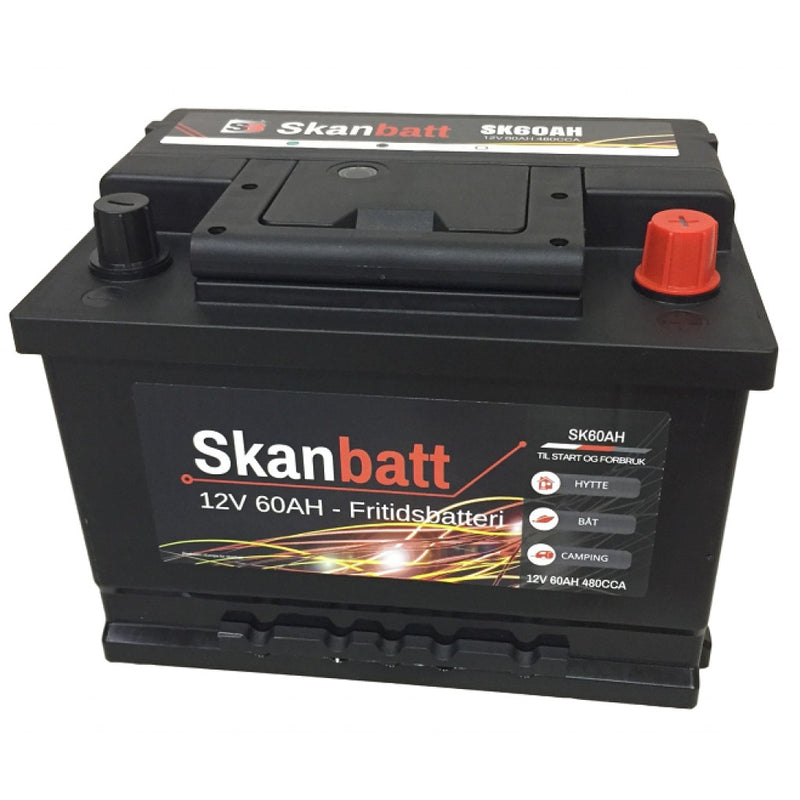 SKANBATT Fritidsbatteri 12V 60AH 480CCA (242x175x190/190mm) +høyre