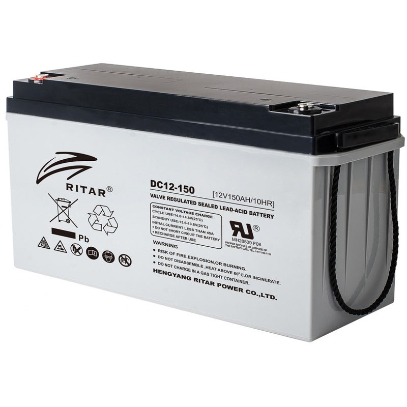 RITAR AGM Deep Cycle Batteri 12V 150AH C10 (483x170x241mm) +venstre