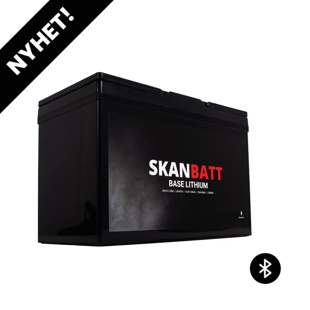 SKANBATT Base Lithium - 12V 100Ah 100A BMS - 307x169x208mm - Bluetooth - 3 Års garanti