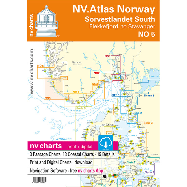 Kart kombi Atlas No 5 - Flekkefjord til Stavanger